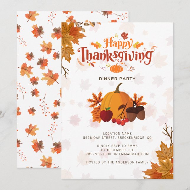 Happy Thanksgiving Dinner Autumn Wreath Invitation (Front/Back)