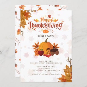 Happy Thanksgiving Dinner Autumn Wreath Invitation