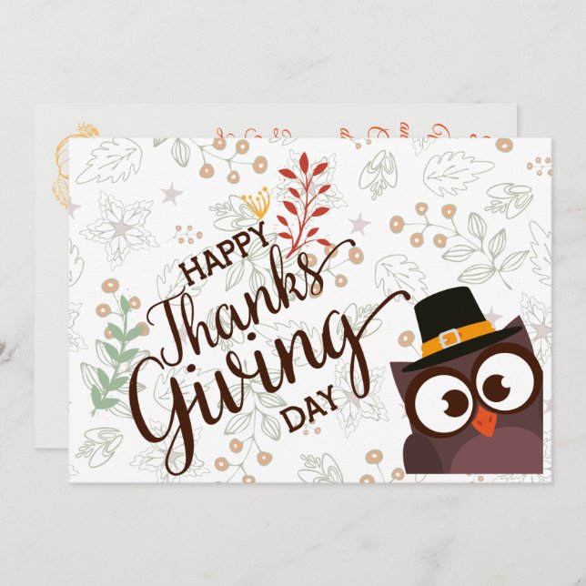 Happy Thanksgiving dinner cute owl  Invitation (Front/Back)