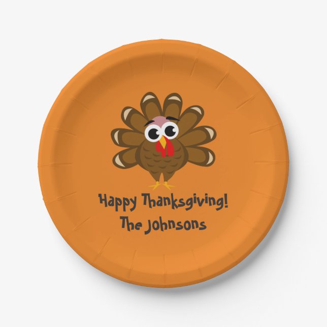 Happy Thanksgiving dinner party cute turkey custom Paper Plate (Front)
