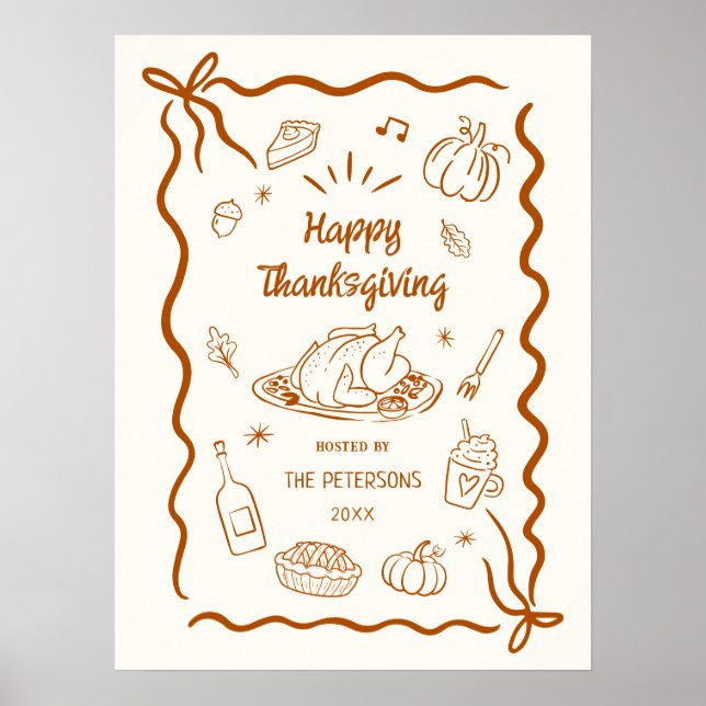 Happy Thanksgiving Dinner Party Printable Poster (Front)