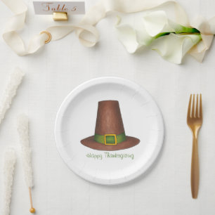 Happy Thanksgiving Dinner Pilgrim Puritan Hat Paper Plate