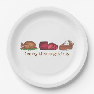 Happy Thanksgiving Dinner Turkey Cranberry Pie Paper Plate