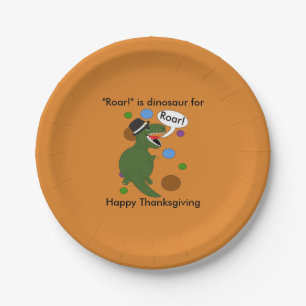 Happy Thanksgiving Dinosaur Roar Funny Personalise Paper Plate