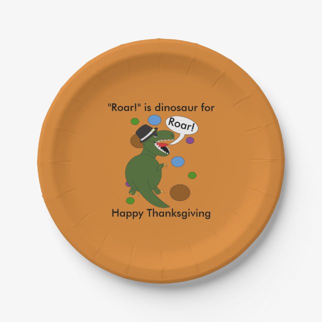 Happy Thanksgiving Dinosaur Roar Funny Personalise Paper Plate (Front)