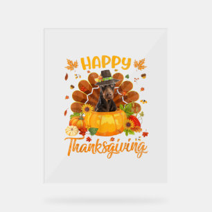 Happy Thanksgiving Doberman Dog Turkey Pumpkin  Acrylic Sign