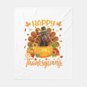 Happy Thanksgiving Doberman Dog Turkey Pumpkin  Fleece Blanket
