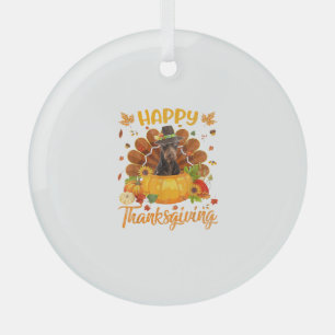 Happy Thanksgiving Doberman Dog Turkey Pumpkin  Glass Tree Decoration