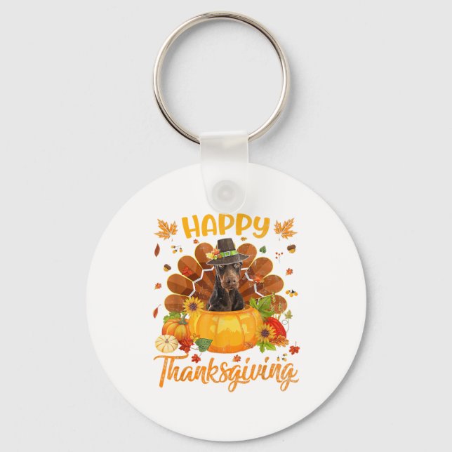 Happy Thanksgiving Doberman Dog Turkey Pumpkin  Key Ring (Front)