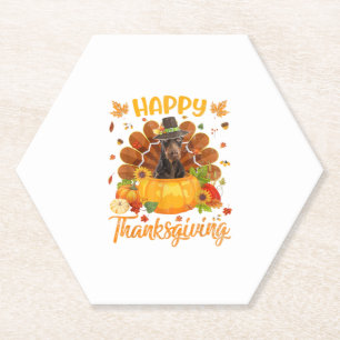 Happy Thanksgiving Doberman Dog Turkey Pumpkin Paper Coaster