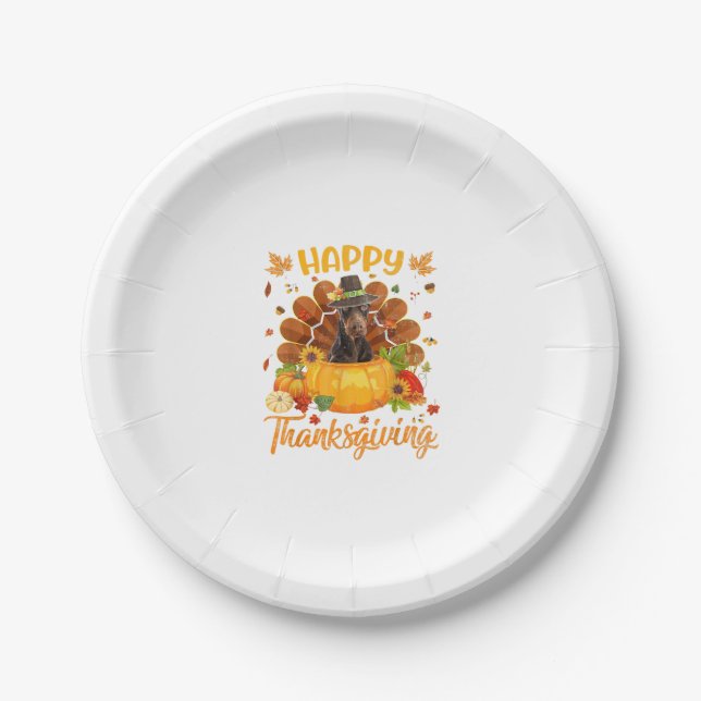 Happy Thanksgiving Doberman Dog Turkey Pumpkin  Paper Plate (Front)