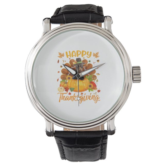 Happy Thanksgiving Doberman Dog Turkey Pumpkin  Watch (Front)