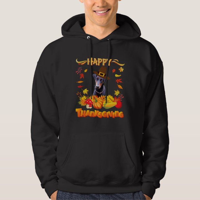 Happy Thanksgiving Doberman Pinscher Hoodie (Front)