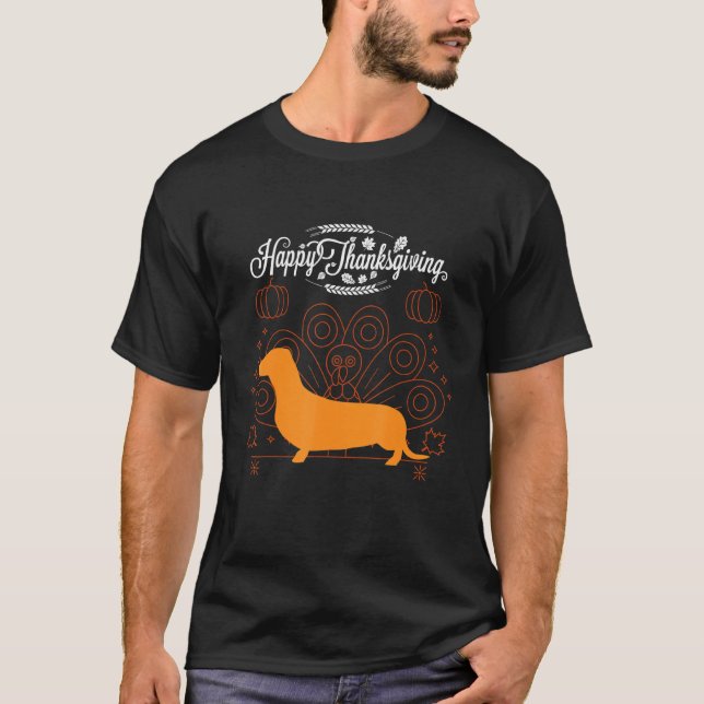 Happy Thanksgiving Doxie Dachshund Dog T-Shirt (Front)
