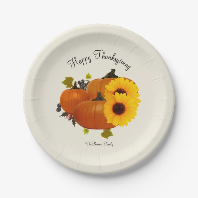 Happy Thanksgiving Ecru or Whatever Paper Party Paper Plate (Front)