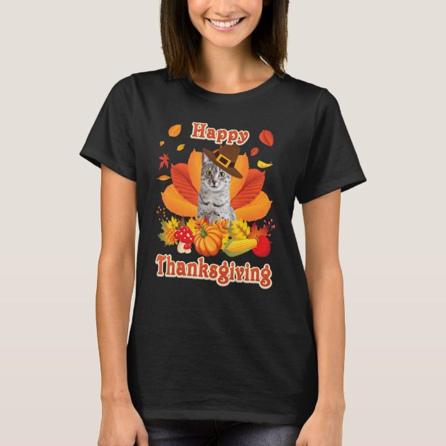 Happy Thanksgiving Egyptian Mau Cat I'm Thankful F T-Shirt (Front)