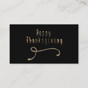 Happy Thanksgiving Elegant Black Gold Typography Business Card