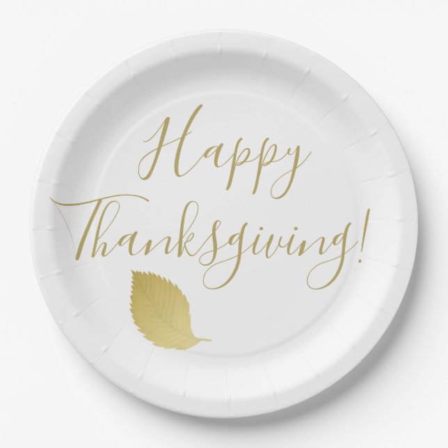 Happy thanksgiving - Elegant Gold Autumn Leaf Paper Plate (Front)