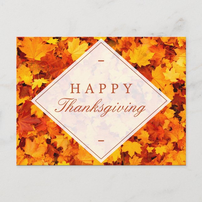 Happy Thanksgiving | Elegant Gold Red Fall Leaves Holiday Postcard (Front)