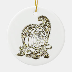 Happy Thanksgiving Elegant Golden Cornucopia Ceramic Tree Decoration
