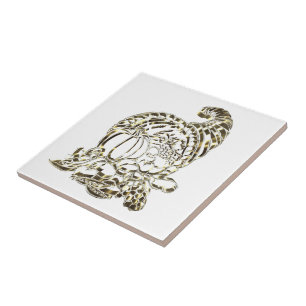 Happy Thanksgiving Elegant Golden Cornucopia Tile