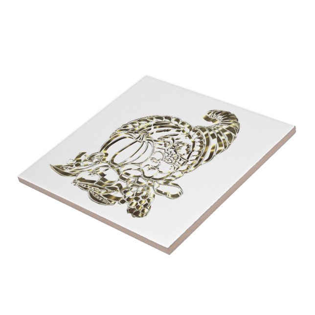 Happy Thanksgiving Elegant Golden Cornucopia Tile (Side)