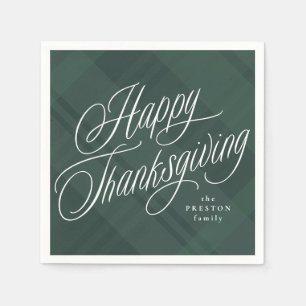 Happy Thanksgiving elegant green fall plaid Napkin