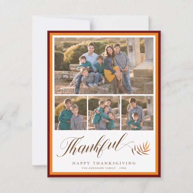 Happy Thanksgiving Elegant Script Photo Collage Holiday Card (Front)