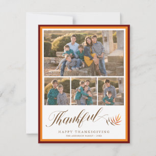 Happy Thanksgiving Elegant Script Photo Collage Holiday Card