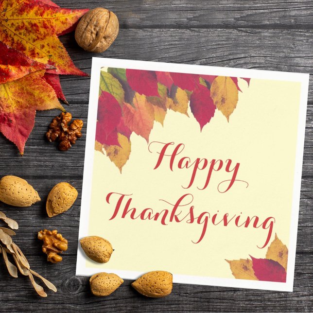Happy Thanksgiving Fall Autumn Seasonal Leaves Napkin (Creator Uploaded)
