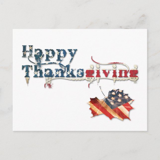 happy thanksgiving fall flag holiday postcard (Front)