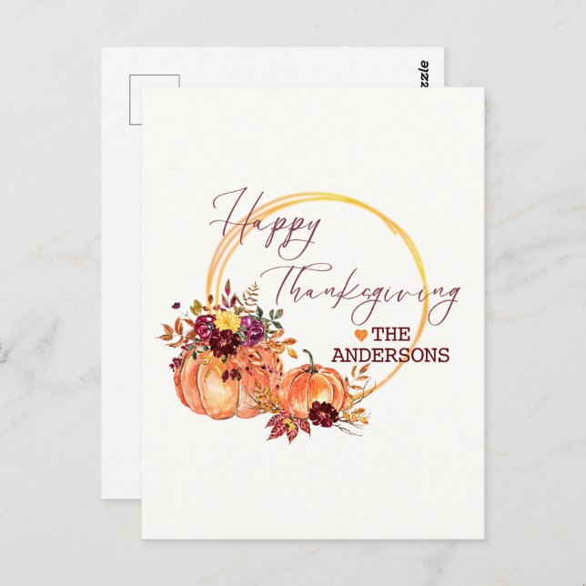 Happy Thanksgiving Fall floral pumpkin and leaves Postcard (Front/Back)