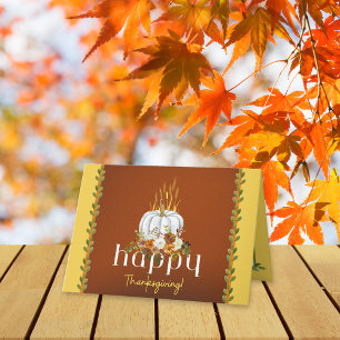 Happy Thanksgiving Fall Floral Pumpkin Brown  Card