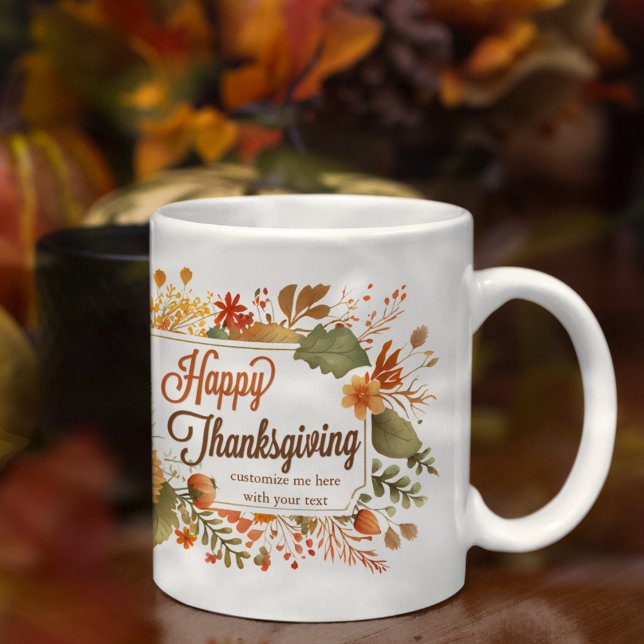 Happy Thanksgiving Fall Flowers Personalised Coffee Mug (Creator Uploaded)