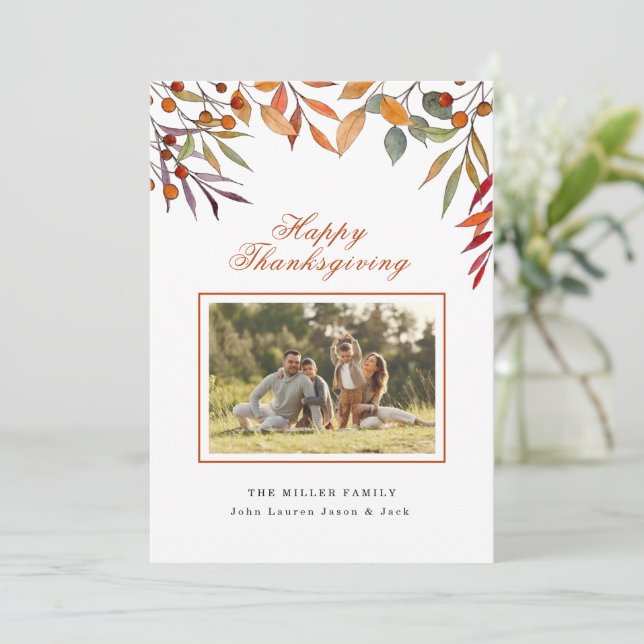 Happy Thanksgiving Fall foliage Photo card (Standing Front)