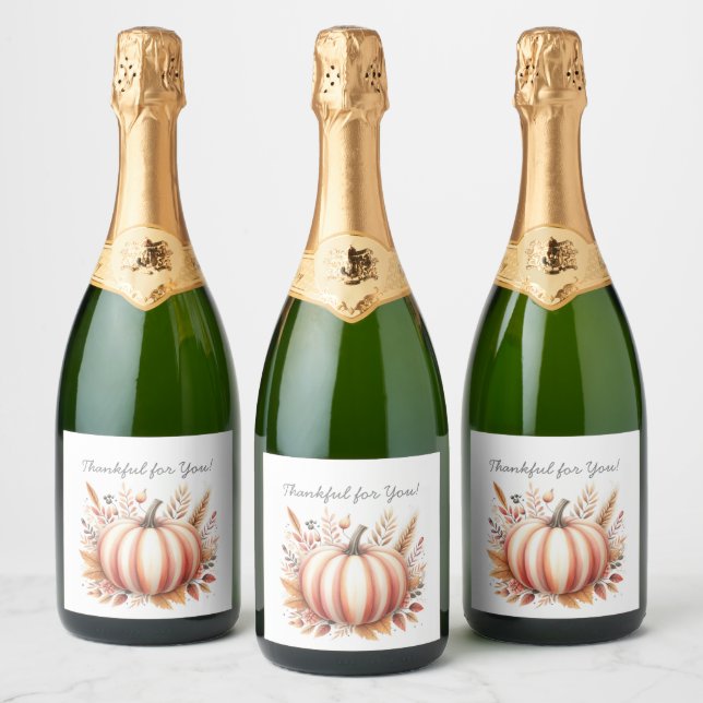Happy Thanksgiving Fall Harvest Boho Pumpkin Sparkling Wine Label (Bottles)