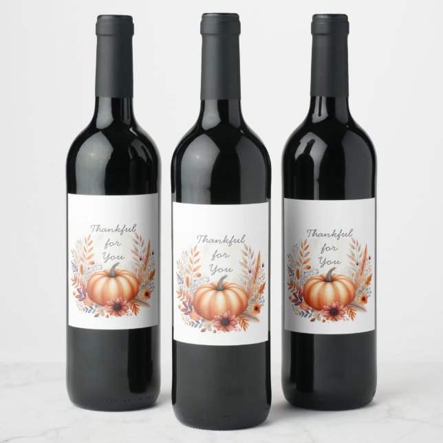 Happy Thanksgiving Fall Harvest Boho Pumpkin Wine Label (Bottles)