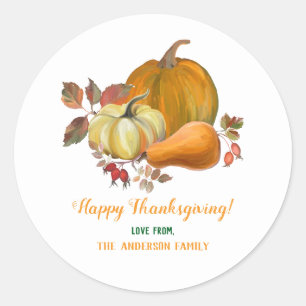 Happy Thanksgiving Fall Harvest Pumpkins Foliage  Classic Round Sticker