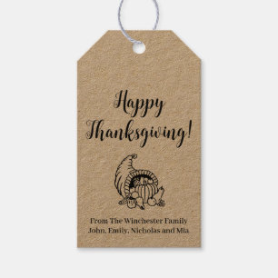 Happy Thanksgiving fall harvest script text kraft  Gift Tags