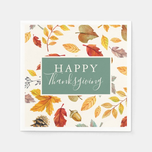 Happy Thanksgiving Fall Leaf Pattern Napkin (Front)