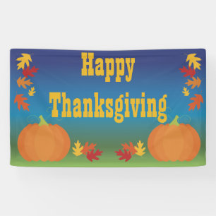 Happy Thanksgiving Fall Leaves and Pumpkins Banner