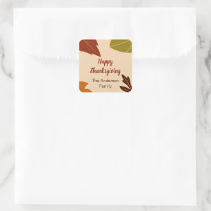 Happy Thanksgiving Fall Leaves and Your Name Square Sticker