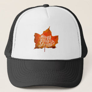 HAPPY THANKSGIVING FALL LEAVES AUTUMN LEAF  TRUCKER HAT