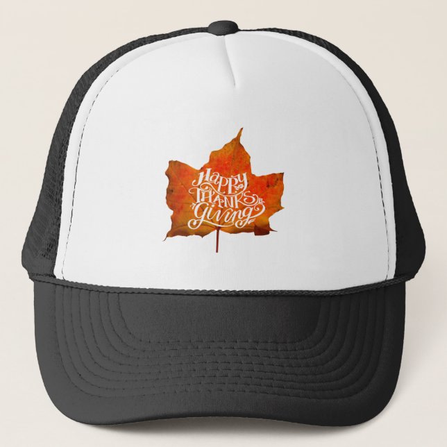 HAPPY THANKSGIVING FALL LEAVES AUTUMN LEAF  TRUCKER HAT (Front)