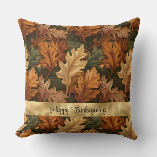 Happy Thanksgiving Fall Leaves Cushion (Front)