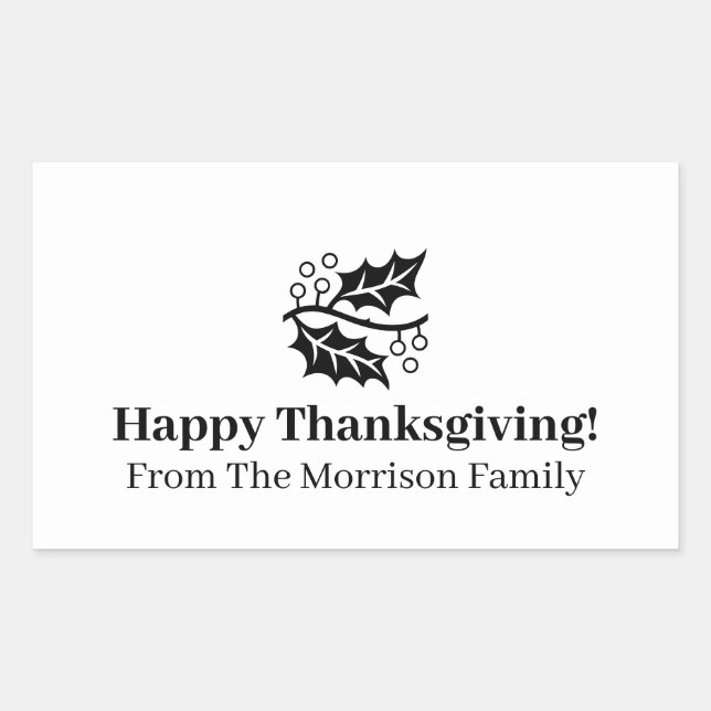 Happy Thanksgiving fall leaves custom serif text Rectangular Sticker (Front)