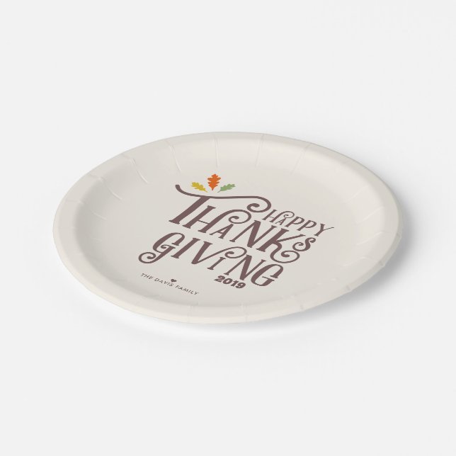Happy Thanksgiving | Fall Leaves Paper Plate (Angled)