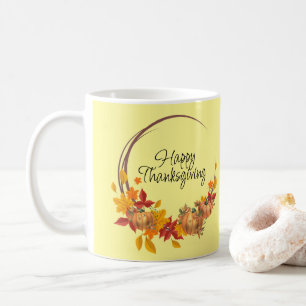 HAPPY THANKSGIVING Fall Leaves Pumpkins Holiday Coffee Mug