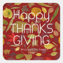 Happy Thanksgiving Fall Leaves Rust Red Burgundy