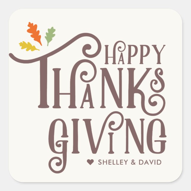 Happy Thanksgiving | Fall Leaves Square Sticker (Front)